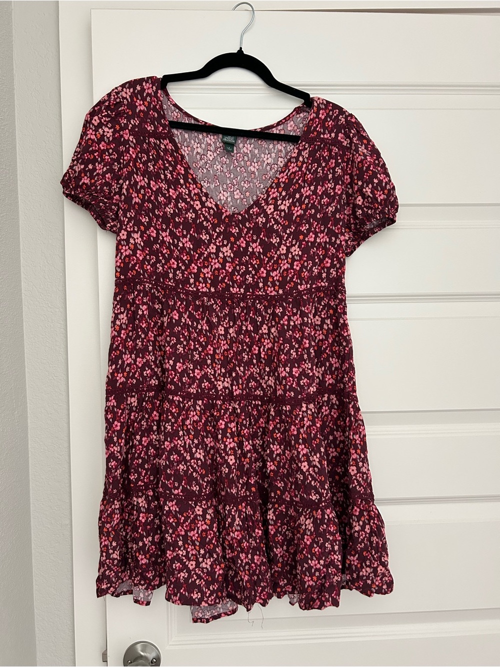 Wild Fable Burgundy Dress with Pink Floral Print